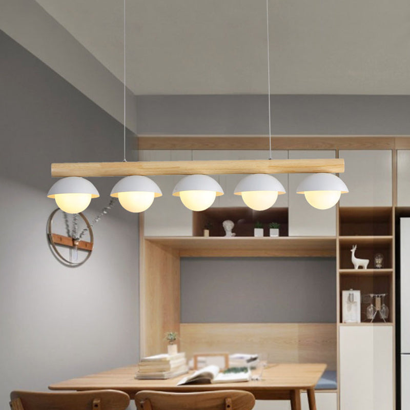 Modern Minimalist Linear Wood Island Pendant Grey Dome-Shaped Hanging Island Lights