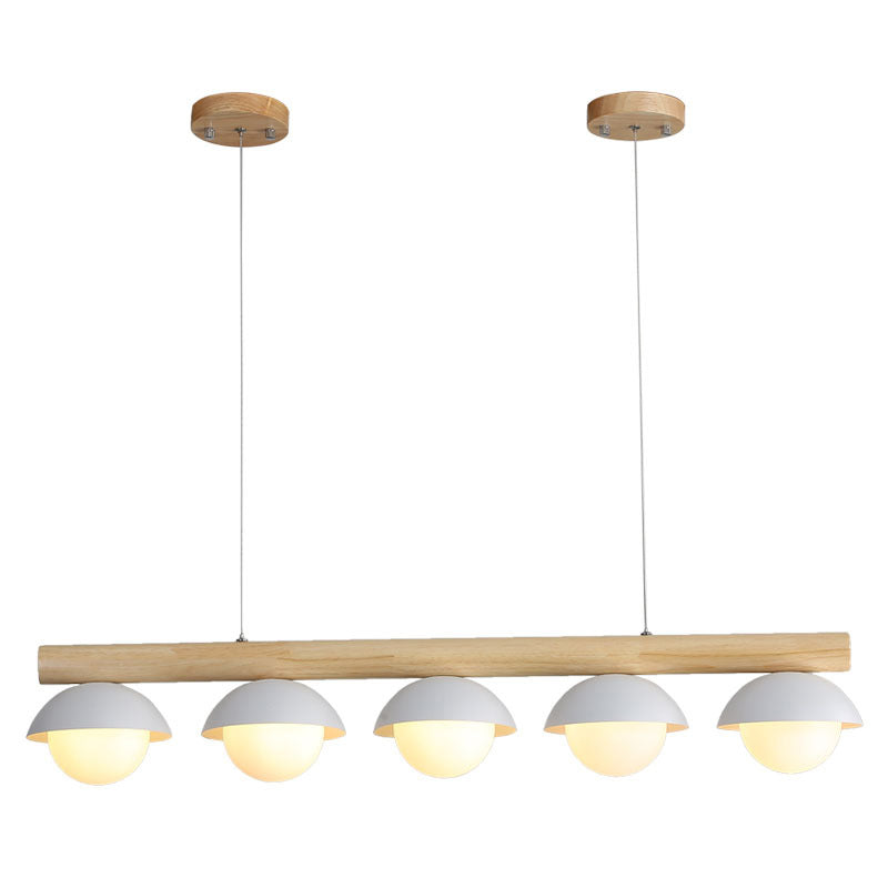 Modern Minimalist Linear Wood Island Pendant Grey Dome-Shaped Hanging Island Lights