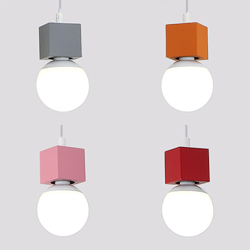 Loft Stylish Bare Lampe Decke Hanges Licht mit quadratischem Design 1 Kopf Metallic Anhänger Beleuchtung in Grau/Rot