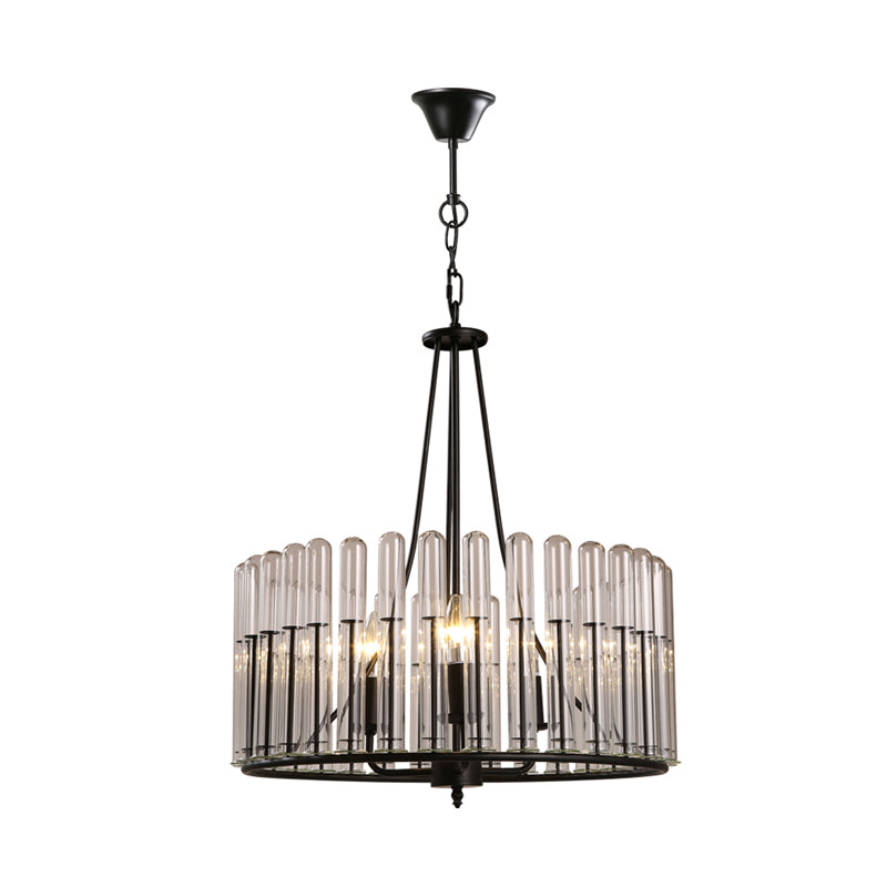 Black Cylinder Hanging Light Kit Traditional Fluted Crystal 3 Lights Dining Room Chandelier Lamp