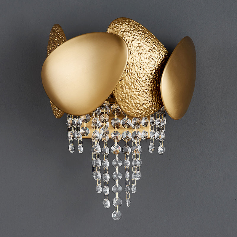 Egg Shaped Wall Mount Light Modern Style Metal 2 Lights Golden Sconce Lighting with Clear Crystal Draping