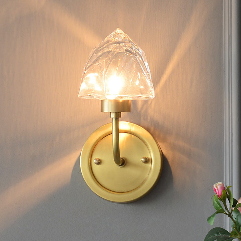 Gold Ice Cube Wall Light Fixture Contemporary 1 Light Faceted Clear Crystal Sconce Light