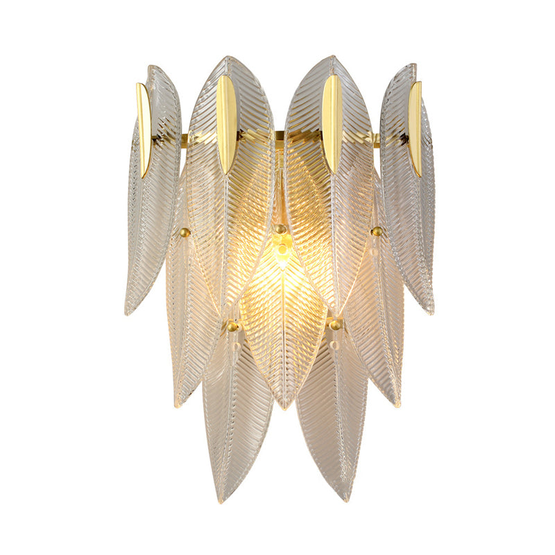 Prismatic Crystal Leaf Wall Sconce Light Minimalist 2 Lights Gold Wall Light Fixture