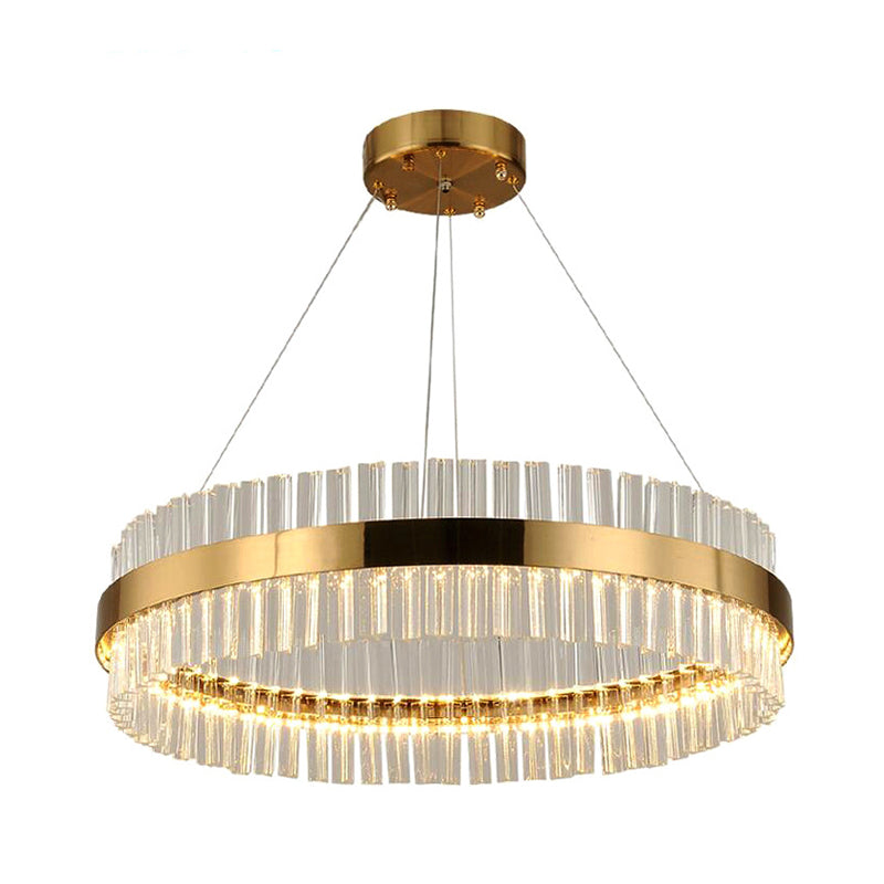 Circulaire kroonluchter licht postmoderne kristalstang goud LED hangend plafondlicht, 16 "/19.5" /23.5 "breed