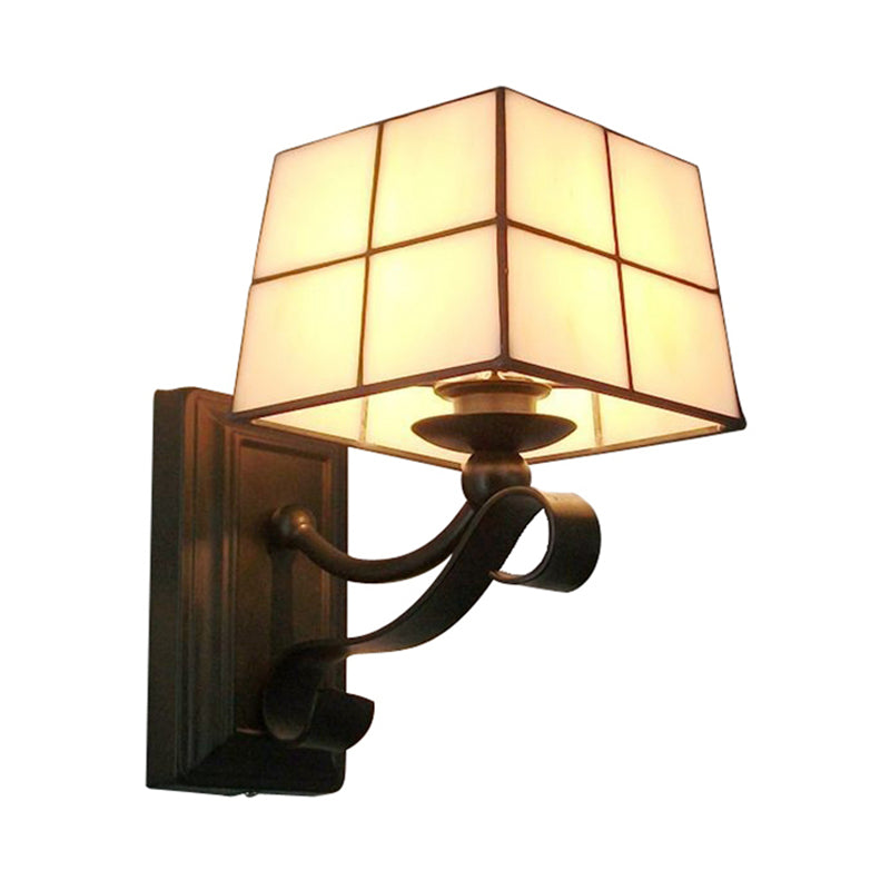 Pink/Blue/Beige Square Wall Light Tiffany Style Stained Glass 1 Light Wall Mount Fixture for Bedroom