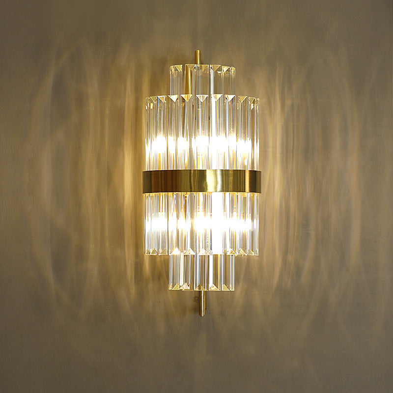 Cylinder Wall Light Sconce Postmodern Crystal Block 2 Lights Corridor Sconce Light in Gold