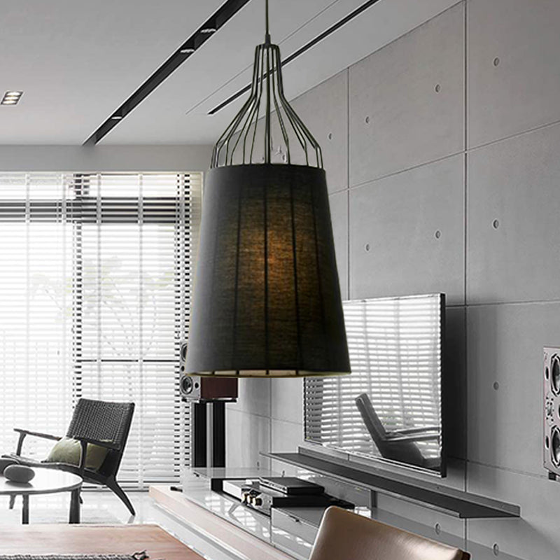 11“/14” W Vintage Tapered Ceiling Chandelier 3 Lights Fabric Suspension Light in Black/Coffee/Beige with Iron Frame