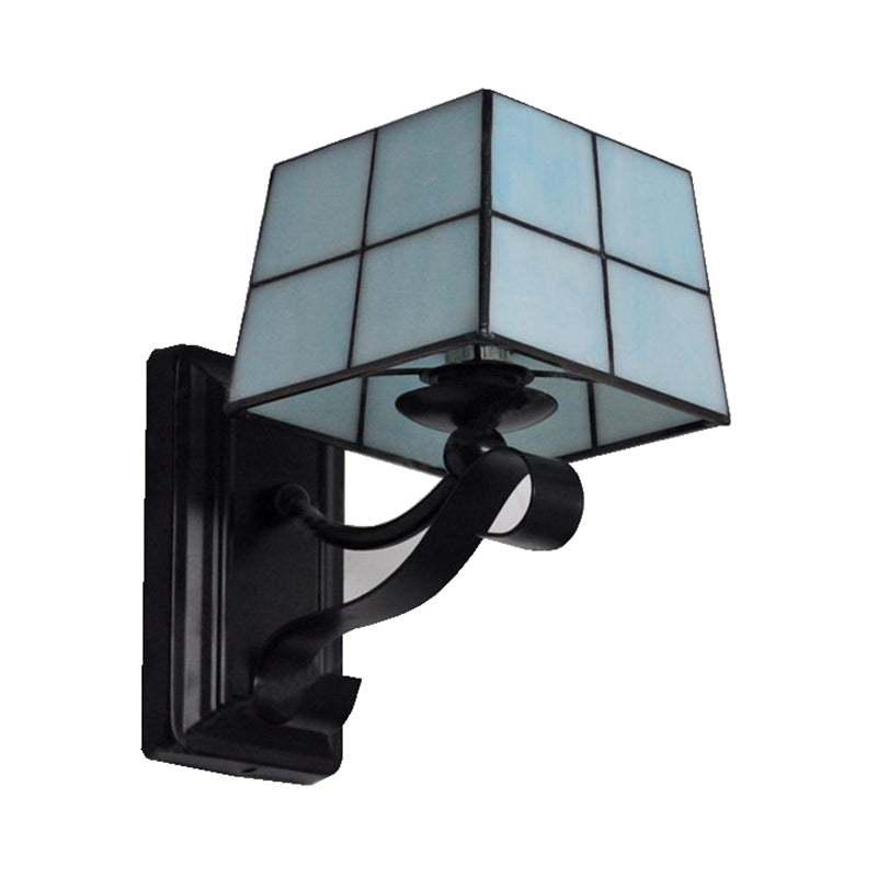 Pink/Blue/Beige Square Wall Light Tiffany Style Stained Glass 1 Light Wall Mount Fixture for Bedroom