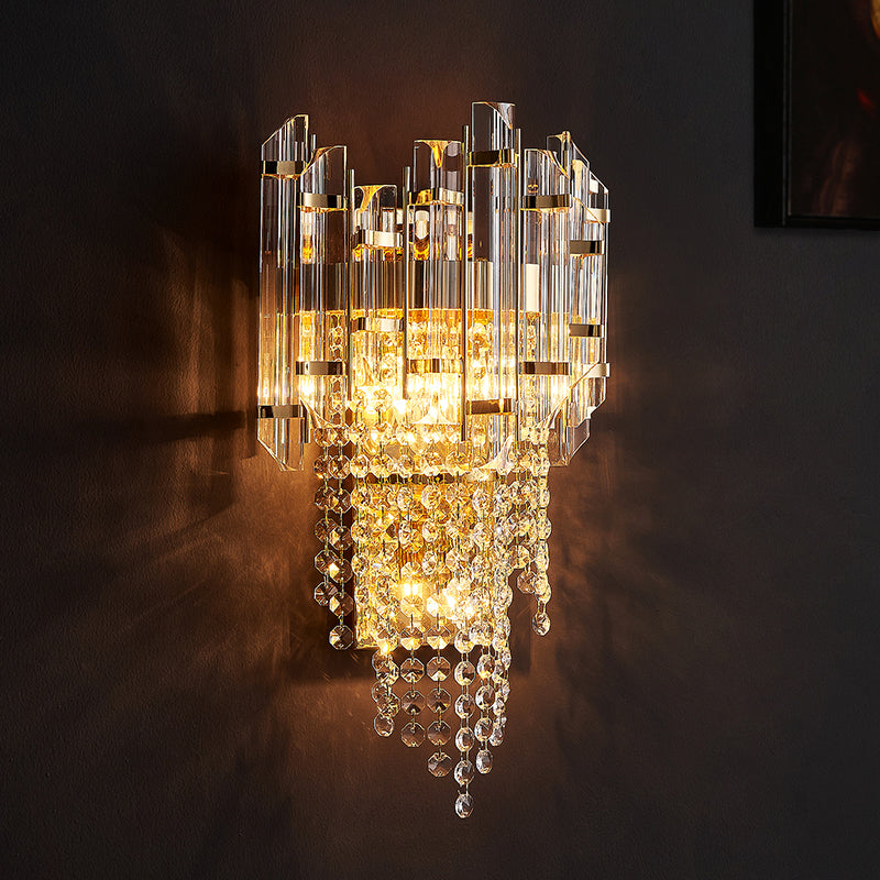 Beaded Wall Sconce Light Modern Crystal 2 Lights Smoke Grey  Wall Mount Light for Living Room