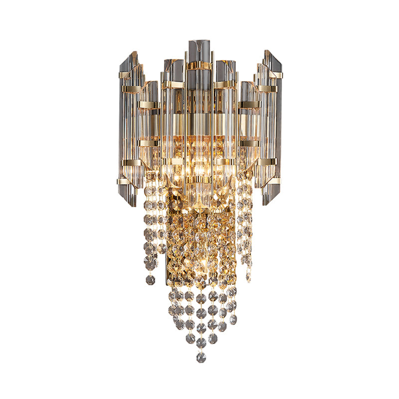 Beaded Wall Sconce Light Modern Crystal 2 Lights Smoke Grey  Wall Mount Light for Living Room