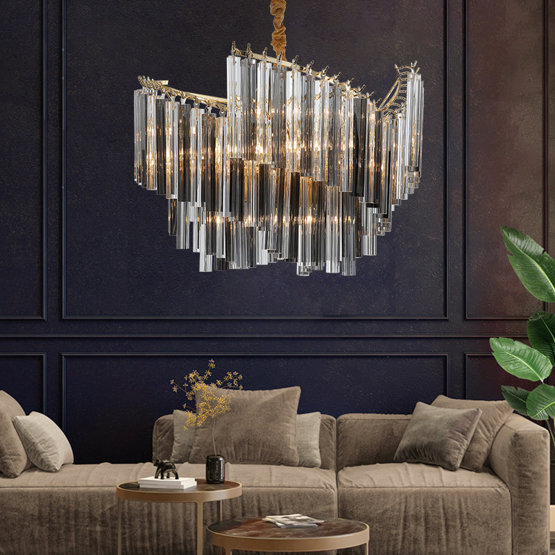 Postmodern Spiral Chandelier Lighting Smoke Gray Tri-Side Crystal Rod 5/10 Heads Living Room Hanging Lamp