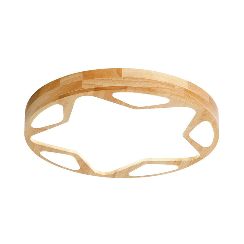 Lámpara de techo LED moderna de madera acrílica de techo de color estelar de jardín de infantes en beige