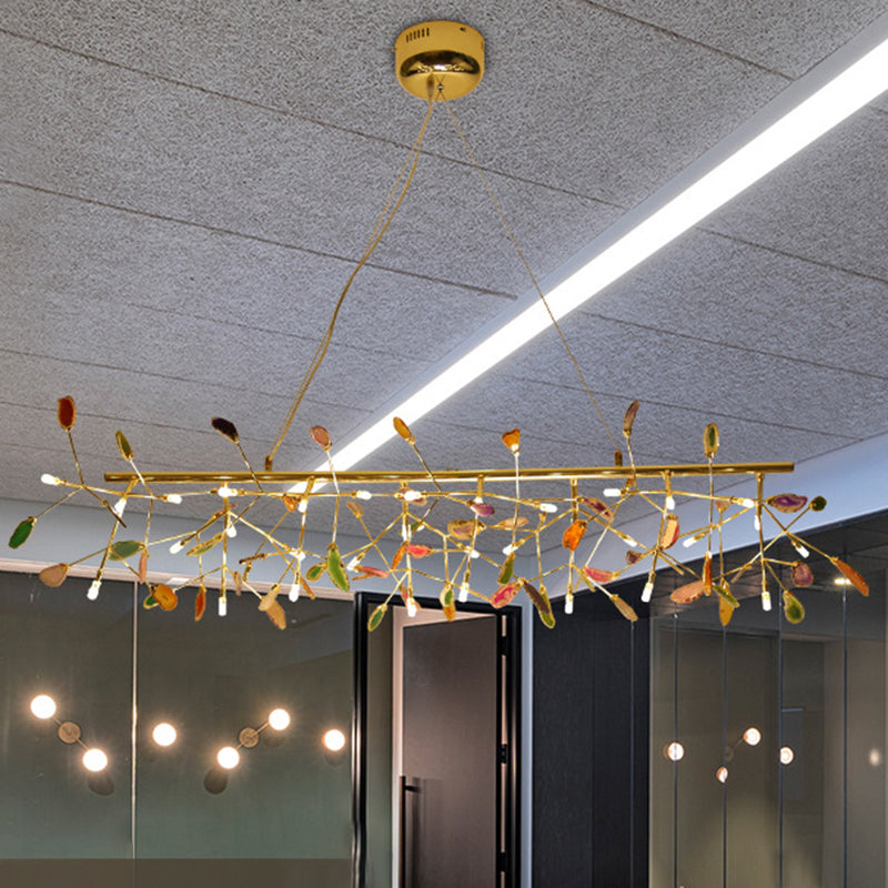 Branch Island Light Nordic Colorful Crystal 16/24 Heads Gold Hanging Ceiling Light for Dining Room