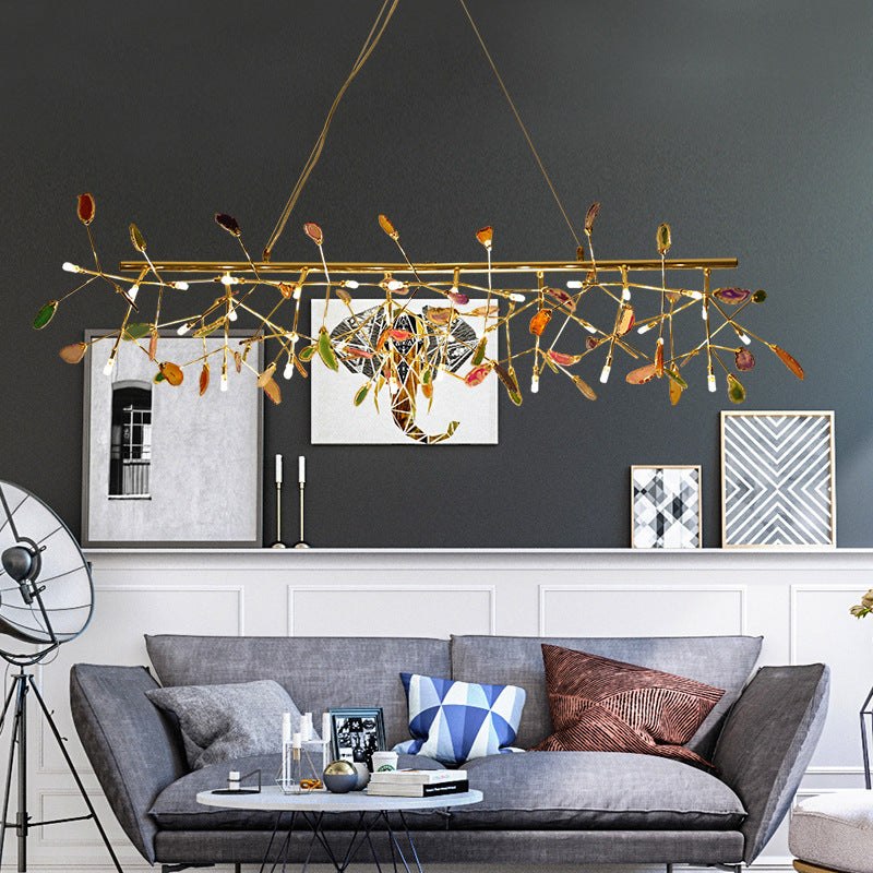 Branch Island Light Nordic Colorful Crystal 16/24 Heads Gold Hanging Ceiling Light for Dining Room