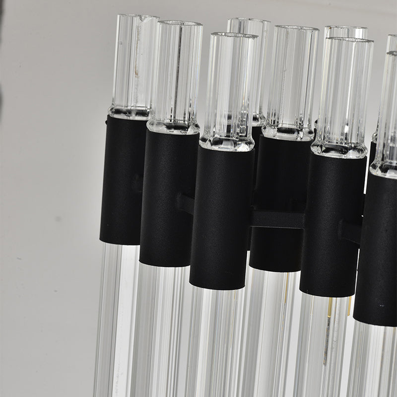 8 luces Viviendo kit de lámpara colgante de lámpara negra moderna luz con tambor de cristal estriado