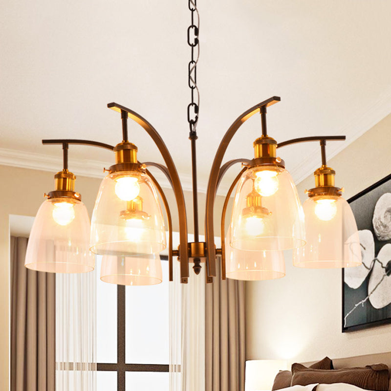 Clear Glass Cup Shape Chandelier Pendant Vintage 3/5/6-Light Ceiling Lamp with Curved Arm
