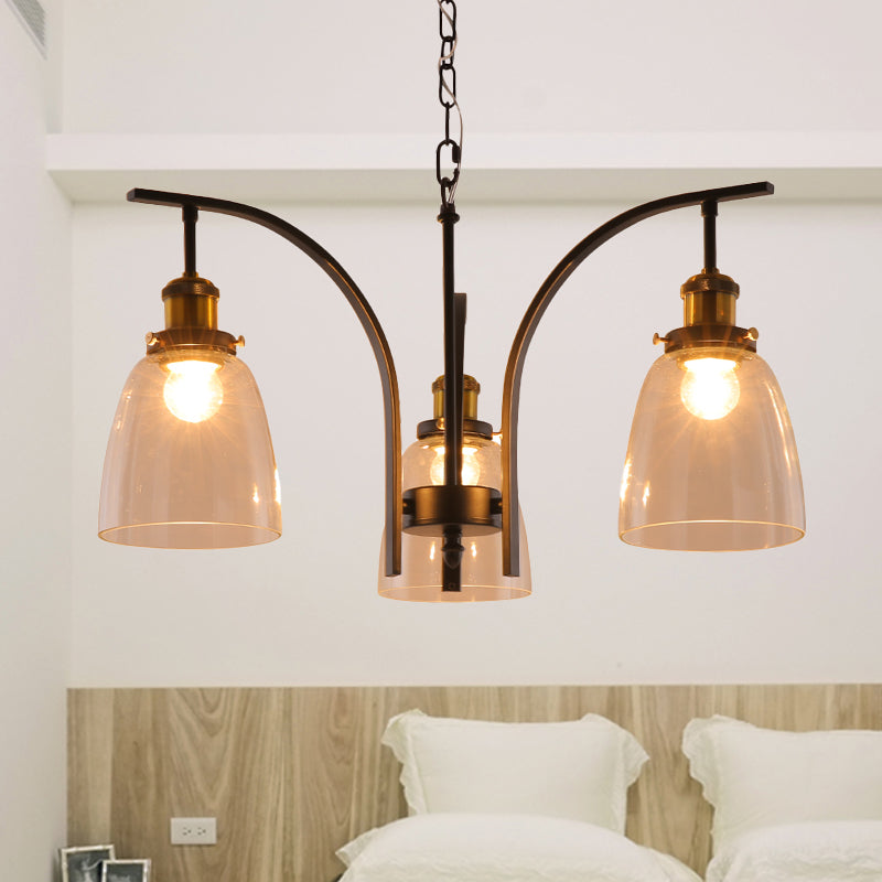 Clear Glass Cup Shape Chandelier Pendant Vintage 3/5/6-Light Ceiling Lamp with Curved Arm