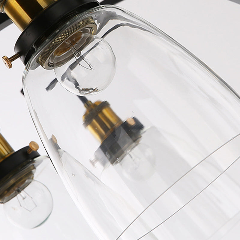 Clear Glass Cup Shape Chandelier Pendant Vintage 3/5/6-Light Ceiling Lamp with Curved Arm
