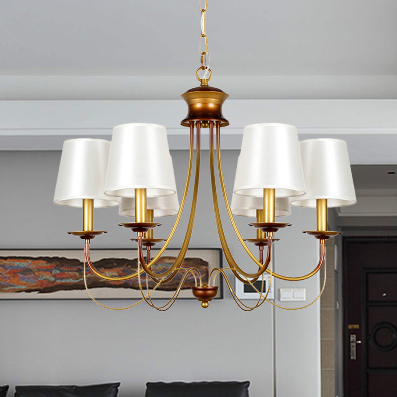 3/5/6 lichten messing afwerking hangende kroonluchter traditioneel conisch plafondlicht met witte stoflampschaduw