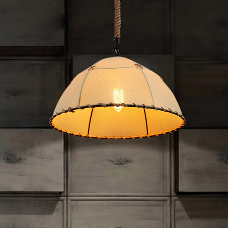 1 Light Hanging Light Kit Traditional Domed Fabric Suspension Pendant in Beige for Restaurant
