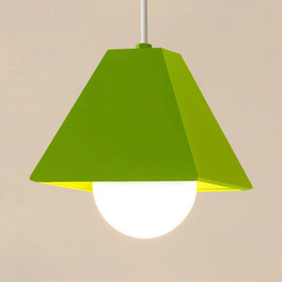 Orange/Green Pyramid Shade Ceiling Fixture Contemporary Metallic 1 Bulb Bedroom Pendant Lighting