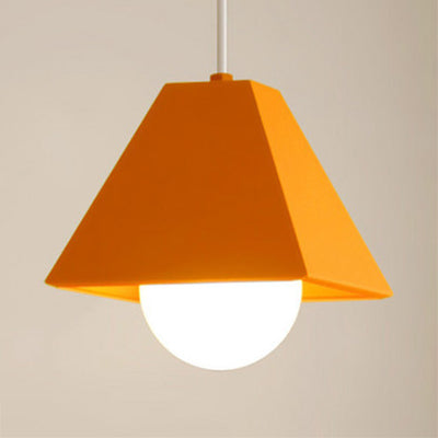 Orange/Green Pyramid Shade Ceiling Fixture Contemporary Metallic 1 Bulb Bedroom Pendant Lighting