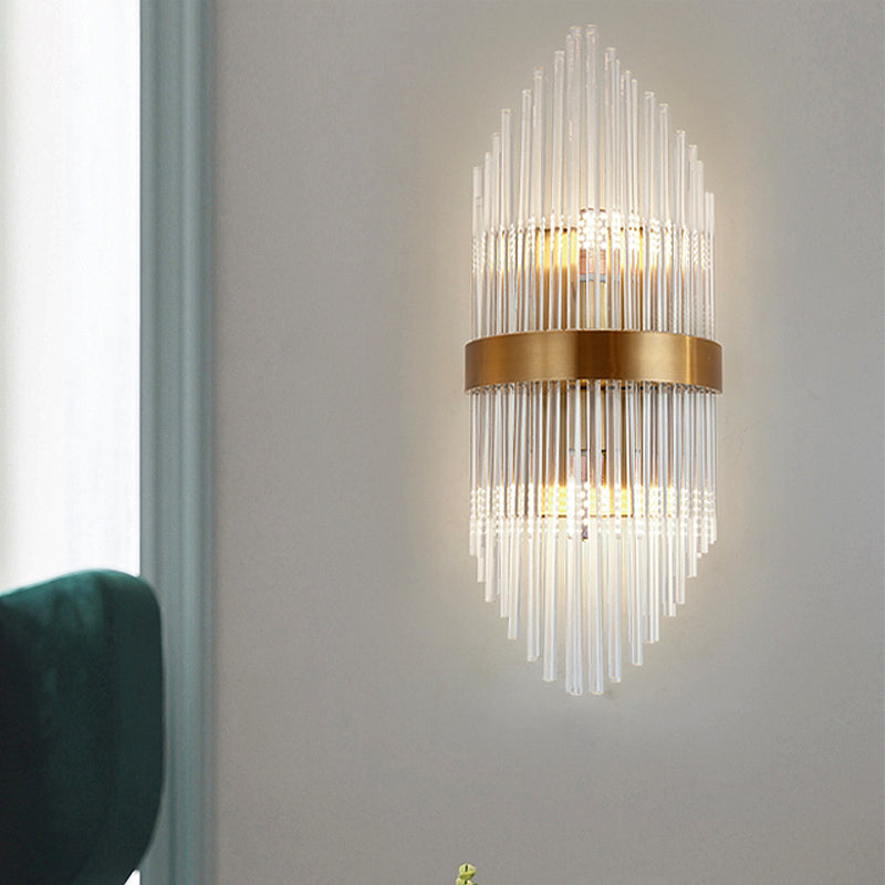 Crystal Rod Shield Wall Mount Light Postmodern 2/3 Heads Gold Sconce Light Fixture for Living Room