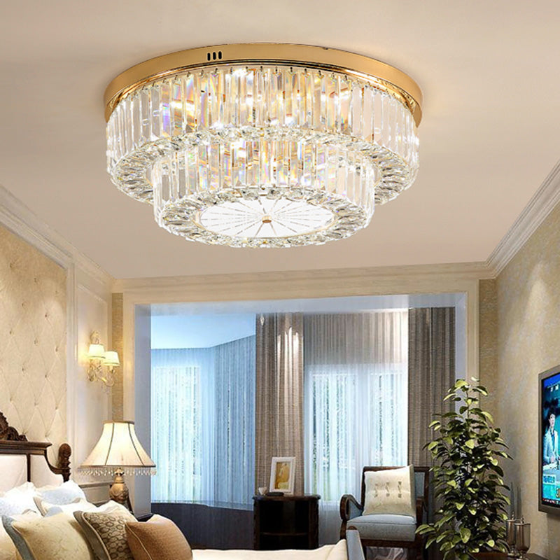 Drum Shape LED Flush Ceiling Lamp Clear Crystal Modern Lighting Fixtures Light for Living Room Dining Room