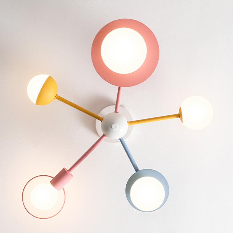 5-Light Macaroon Style Ceiling Light Northern Europe Iron Art Semi-flush Mount Lighting Fixture Lamp for Kindergarten Hallway Bedroom