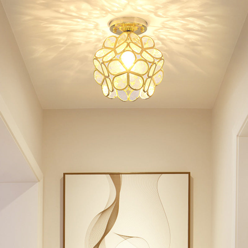 Petal Shape Polyhedron Ceiling Light Antique Colonial Style Flush-mount Lamp in Gold