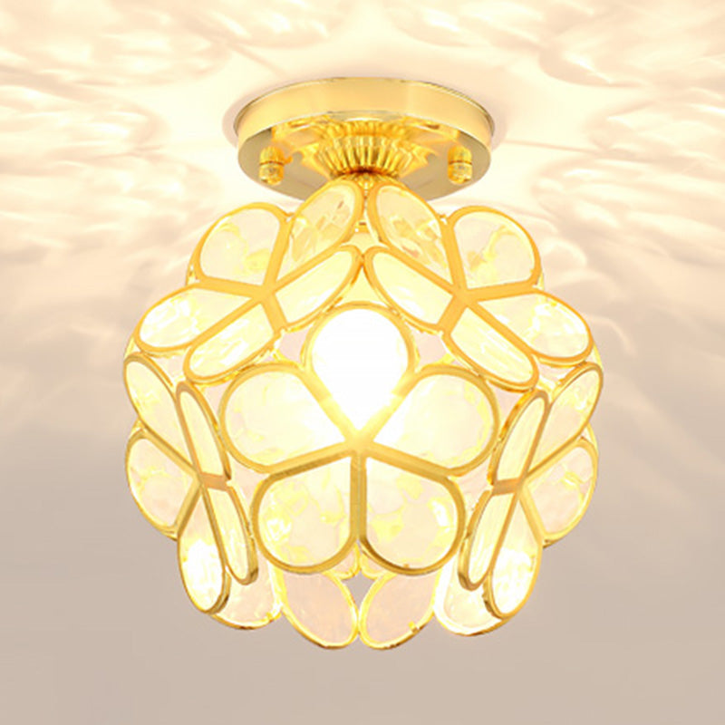 Petal Shape Polyhedron Ceiling Light Antique Colonial Style Flush-mount Lamp in Gold