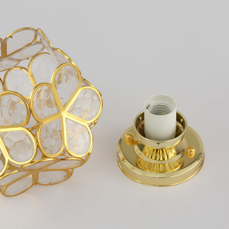 Petal Shape Polyhedron Ceiling Light Antique Colonial Style Flush-mount Lamp in Gold