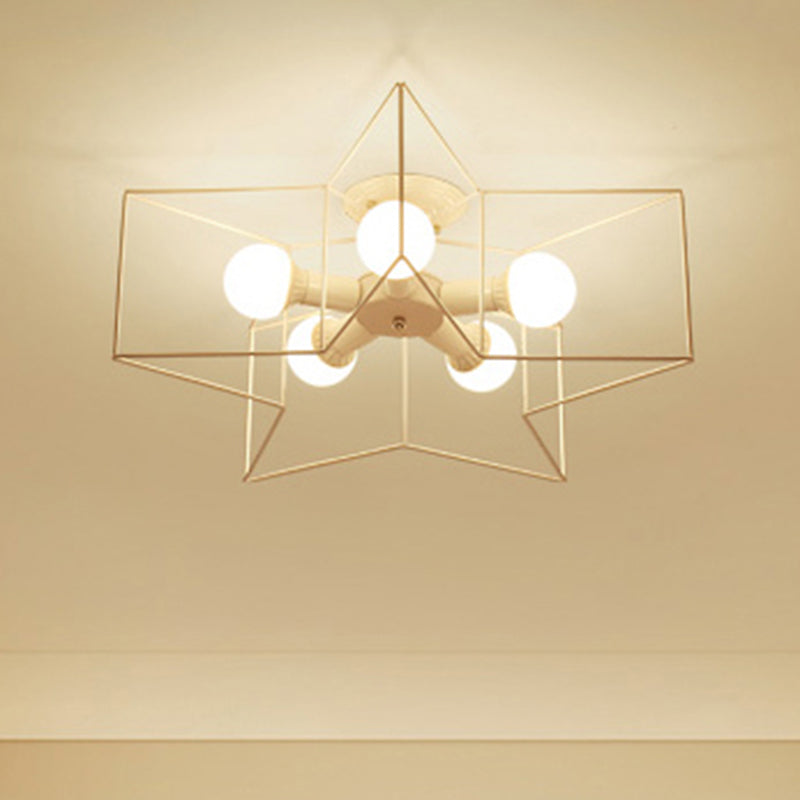 5 Bulbs Industrial Style Ceiling Light Flush Mount Dining Room Lighting Fixture with Iron Frame Lampshade