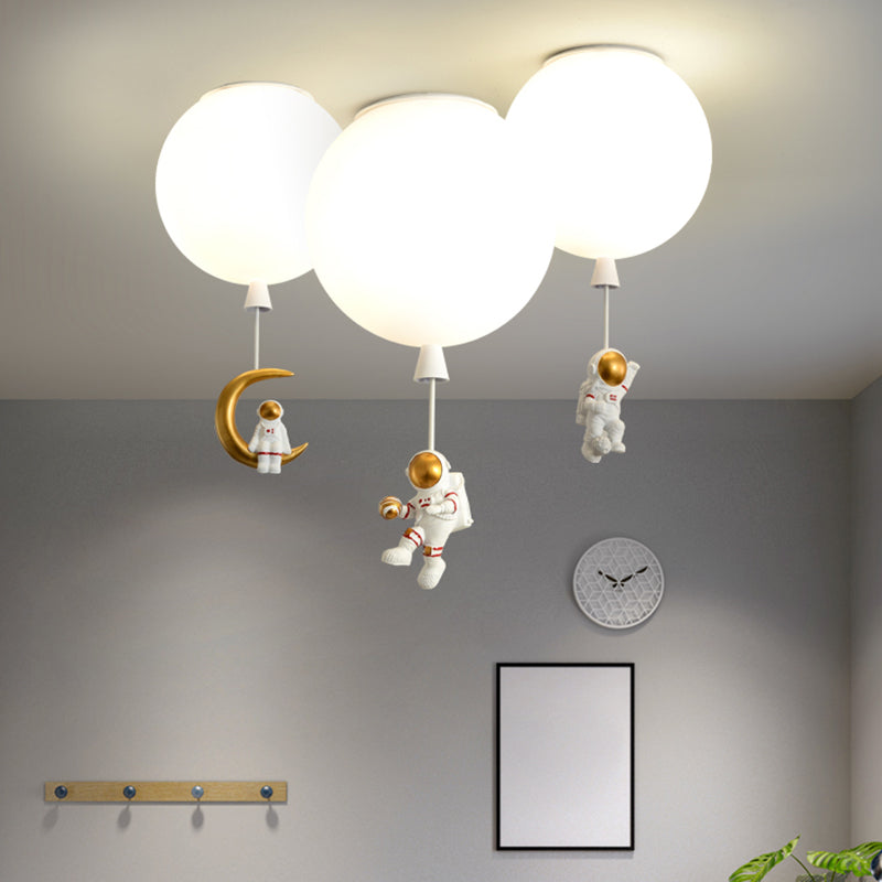 Round Children Room Ceiling Light with Cartoon Astronaut Pendant Frosted Acrylic Lampshade Flush-mount Light