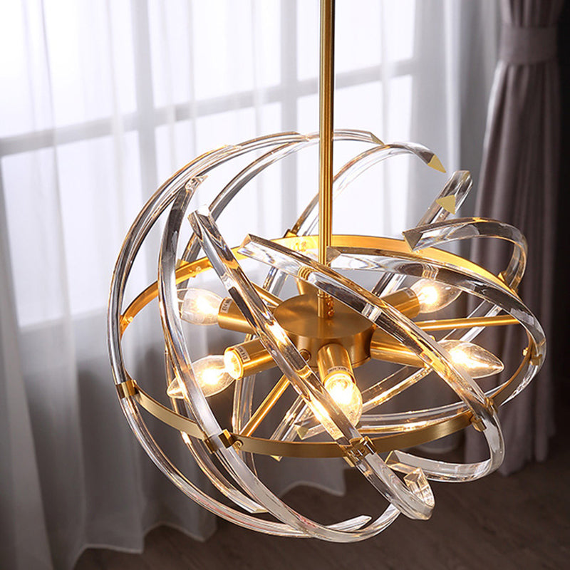 6 Köpfe Schlafzimmer Kronleuchter Lampe postmoderne goldene hängende Licht mit umlauften geschwungener Kristallstab
