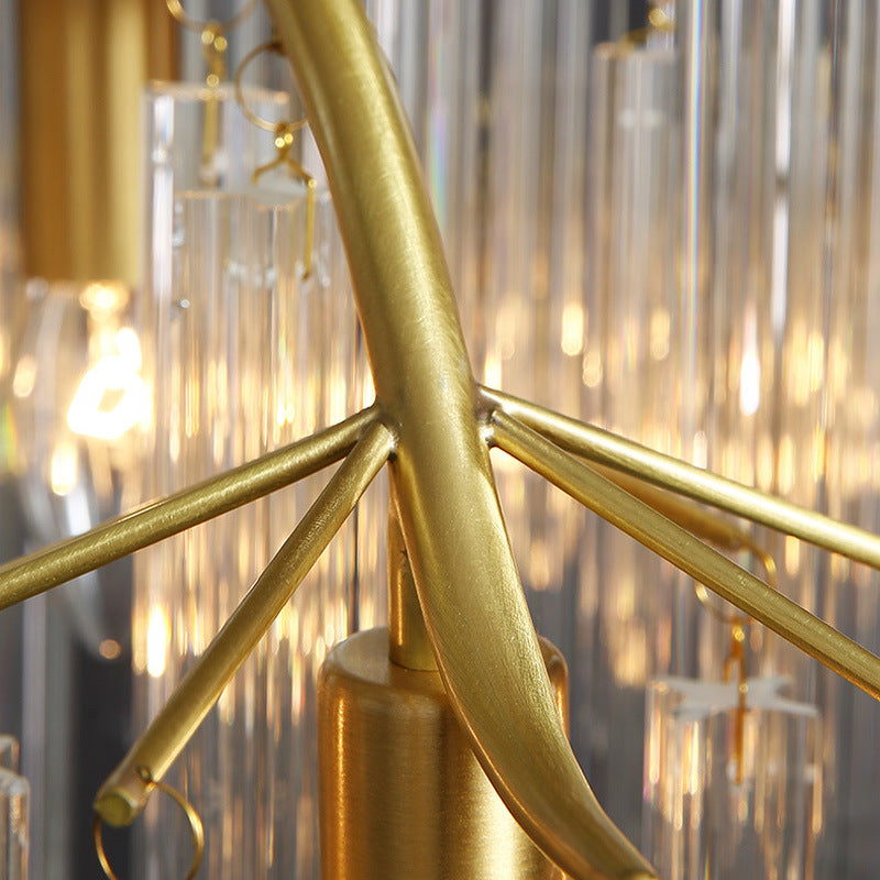 Lámpara de araña de brazo curvo de oro posmoderna 7 cabezas de la barra de cristal tri-lado lámpara colgante