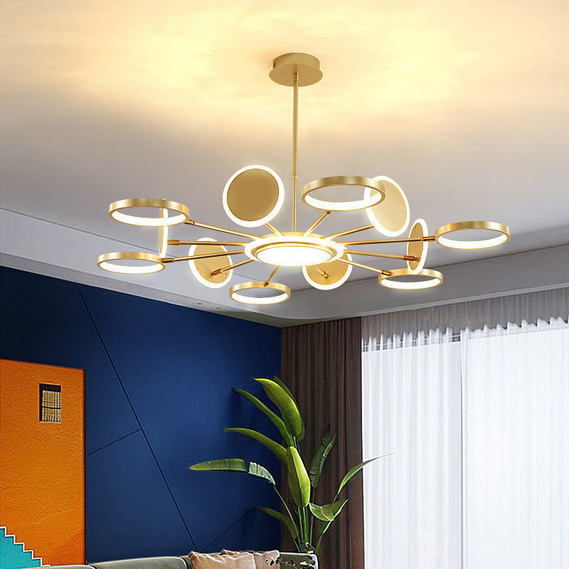 Circle LED Ceiling Chandelier Modern Metal Ceiling Hung Fixtures with Hanging Cord for Living Room