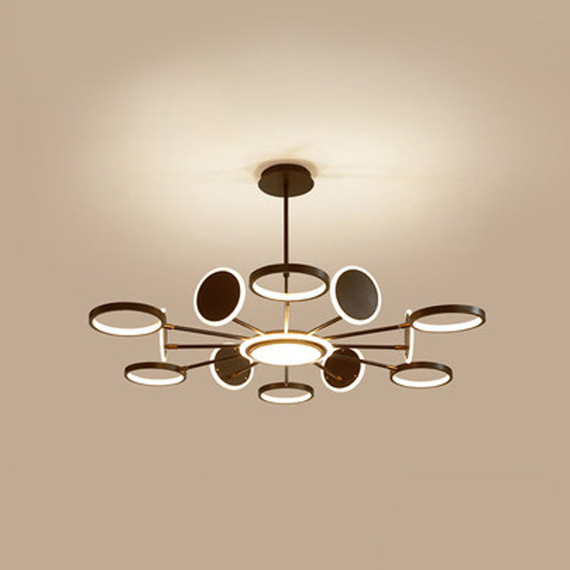 Circle LED Ceiling Chandelier Modern Metal Ceiling Hung Fixtures with Hanging Cord for Living Room