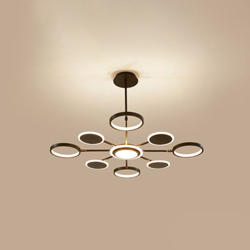 Circle LED Ceiling Chandelier Modern Metal Ceiling Hung Fixtures with Hanging Cord for Living Room