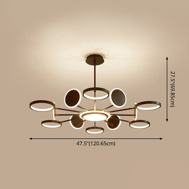 Circle LED Ceiling Chandelier Modern Metal Ceiling Hung Fixtures with Hanging Cord for Living Room