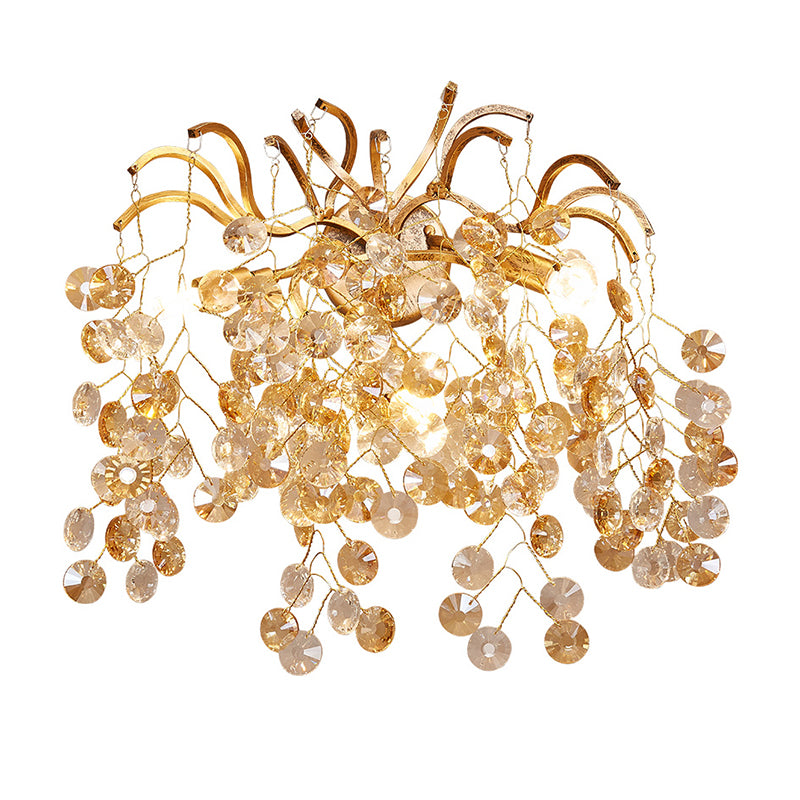 Applique murale en cristal à facettes, branche postmoderne à 3 têtes, luminaire doré pour salon