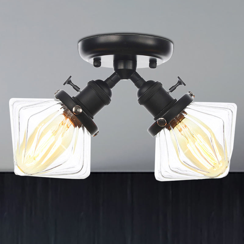 Diamond Amber/Clear Glass Semi Mount Lighting Farmhouse 2 luci nere/bronzo semifulò lampada per ristorante