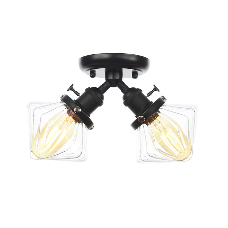 Diamond Amber/Clear Glass Semi Mount Lighting Farmhouse 2 luci nere/bronzo semifulò lampada per ristorante