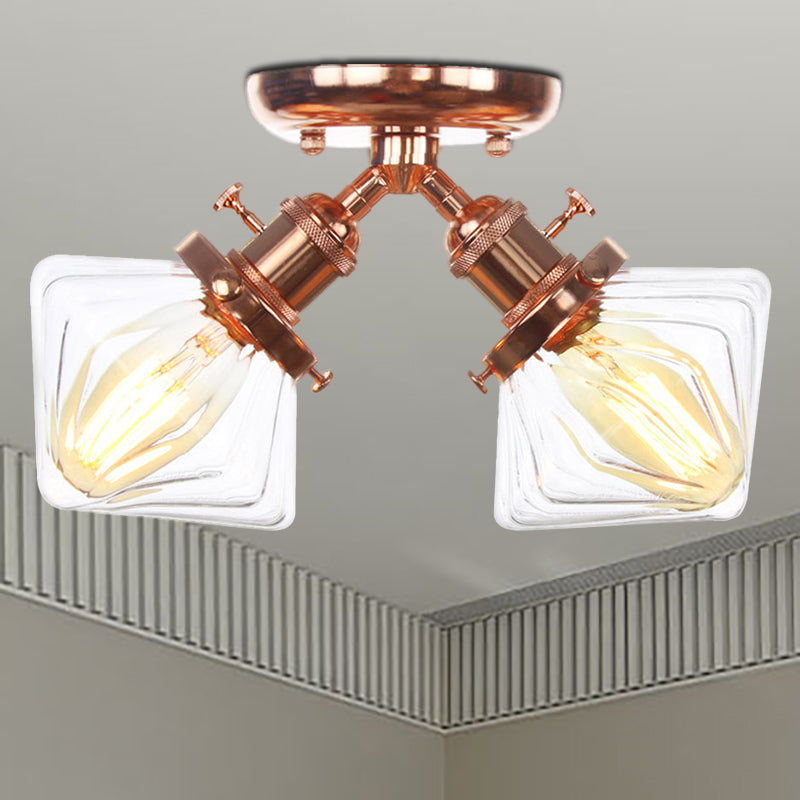 Diamond Amber/Clear Glass Semi Mount Lighting Farmhouse 2 luci nere/bronzo semifulò lampada per ristorante