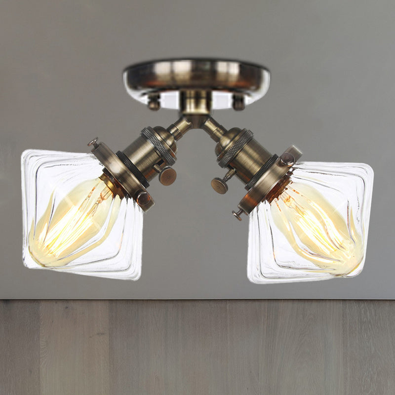 Diamond Amber/Clear Glass Semi Mount Lighting Farmhouse 2 luci nere/bronzo semifulò lampada per ristorante