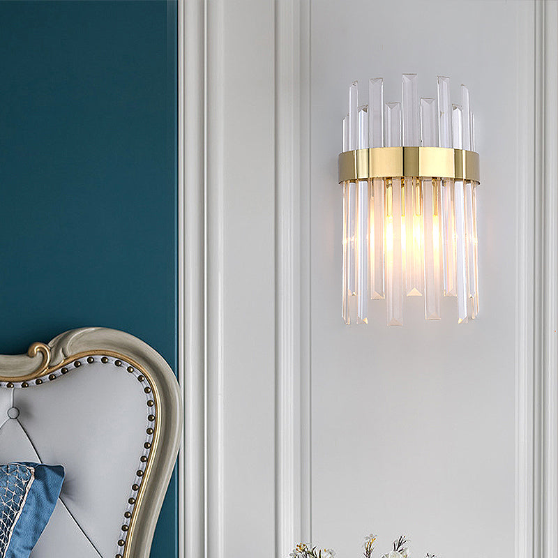 2 hoofden slaapkamer muurlicht postmodern zwart/gouden sconce verlichtingsarmatuur met halve cilinder drie zijkristalstang schaduw
