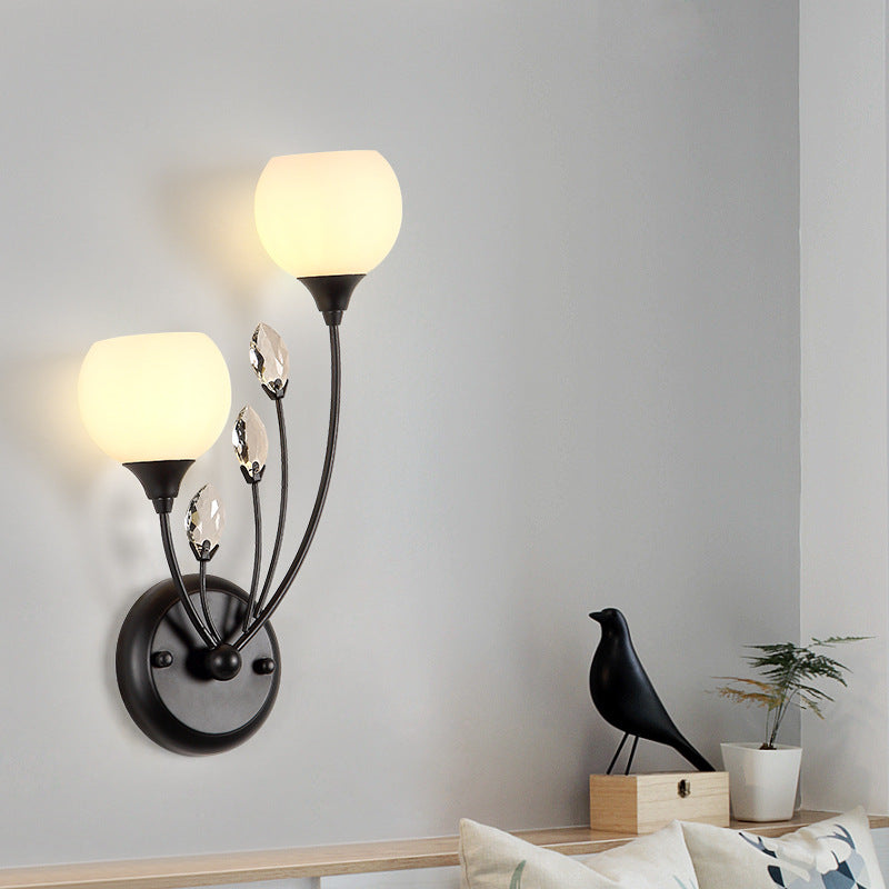 Bulle Shade White Glass Sconce Lightture Rustic 1/2 Lights Dining Room Mur Murd Murd en noir