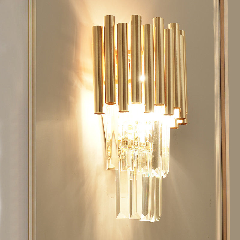Tiered Wall Mounted Light Modern Crystal Block 4 Heads Gold Sconce Light for Bedroom