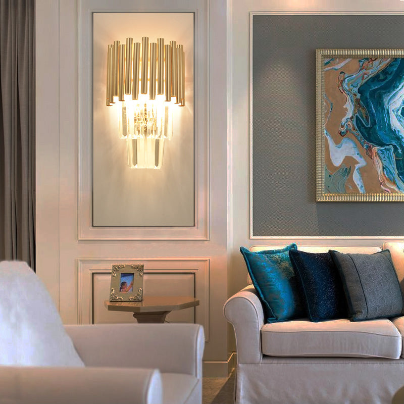 Tiered Wall Mounted Light Modern Crystal Block 4 Heads Gold Sconce Light for Bedroom