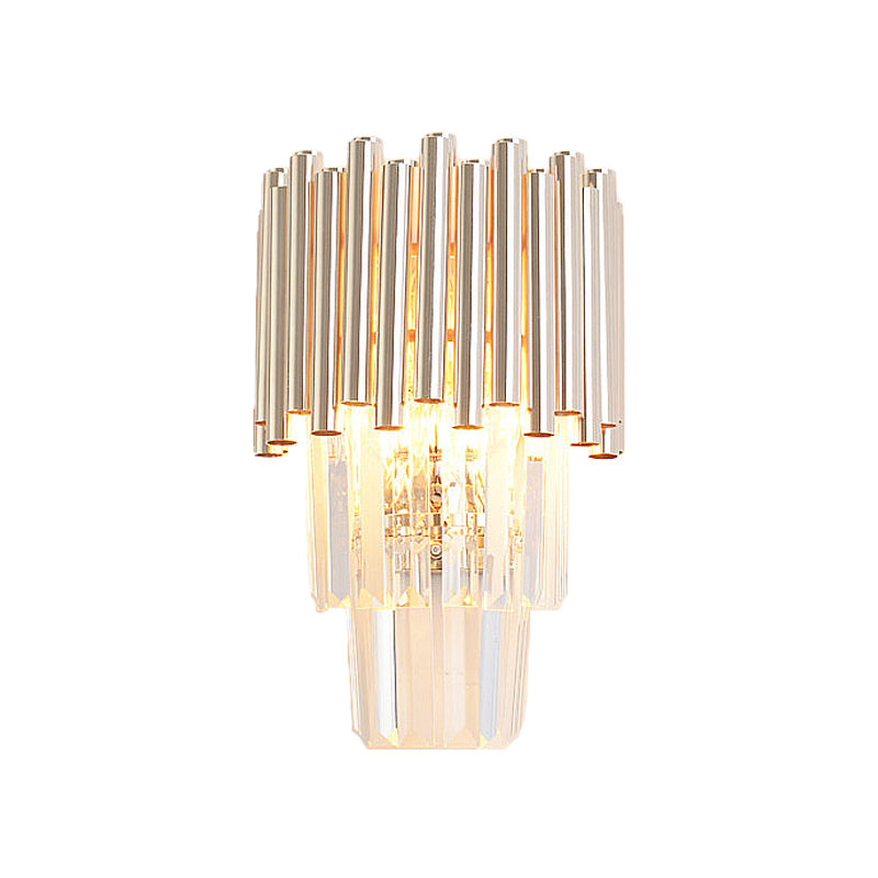 Tiered Wall Mounted Light Modern Crystal Block 4 Heads Gold Sconce Light for Bedroom